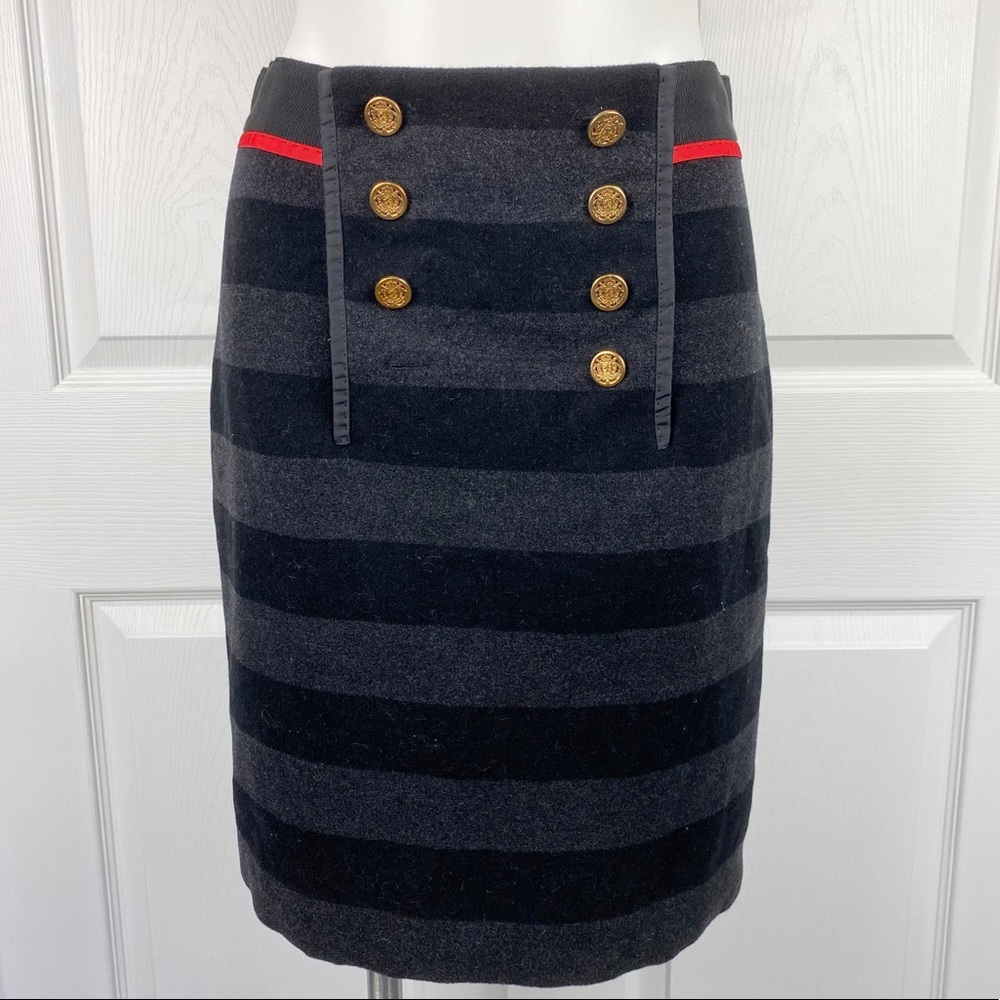 Per Se Striped Wool Button Sailor Pencil Skirt 6